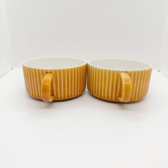 Vtg 70s Ceramic Soup Mug Set Secla Portugal Ribbed Bowl Handle Yellow MCM RARE - Picture 3 of 11